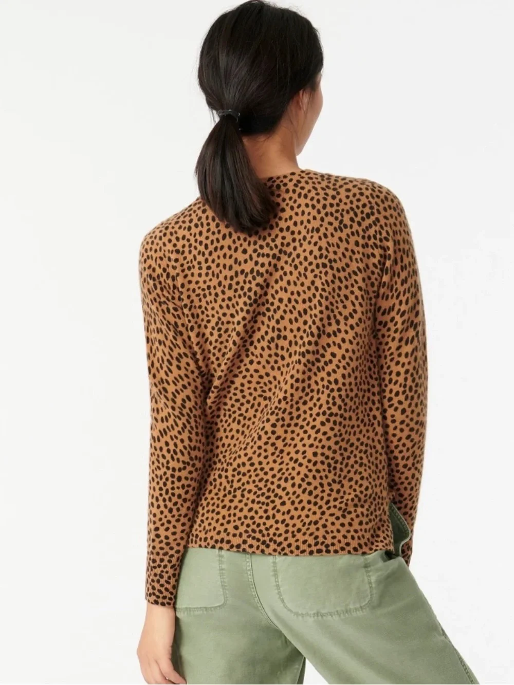 J. Crew Cashmere crewneck sweater in leopard dot